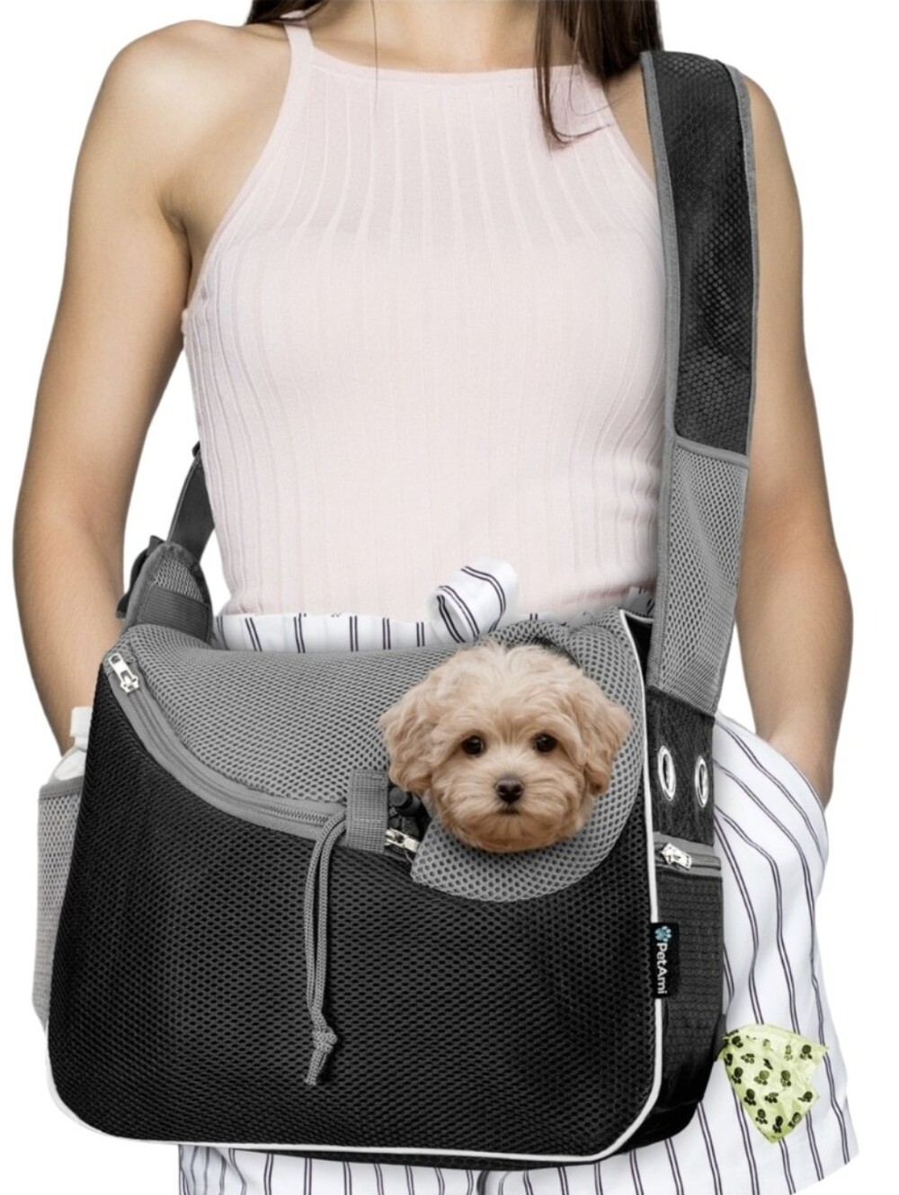 PetAmi Airline Approved Sling Small Dog & Cat Carrier Black
